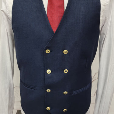 Three Pieces Classic Suit with Double Breasted Style Vest and gold Buttons.