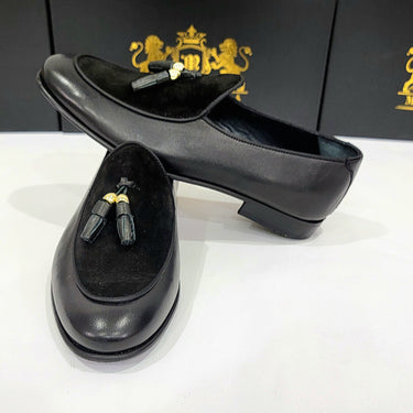 All Black genuine leather men's dress shoes