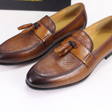 Embossed Genuine Leather dress shoes -Brown