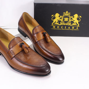 Embossed Genuine Leather dress shoes -Brown