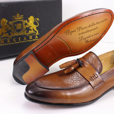 Embossed Genuine Leather dress shoes -Brown