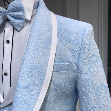 Three Piece Tuxedo Suit with Contrasting White Lapel and White Pants